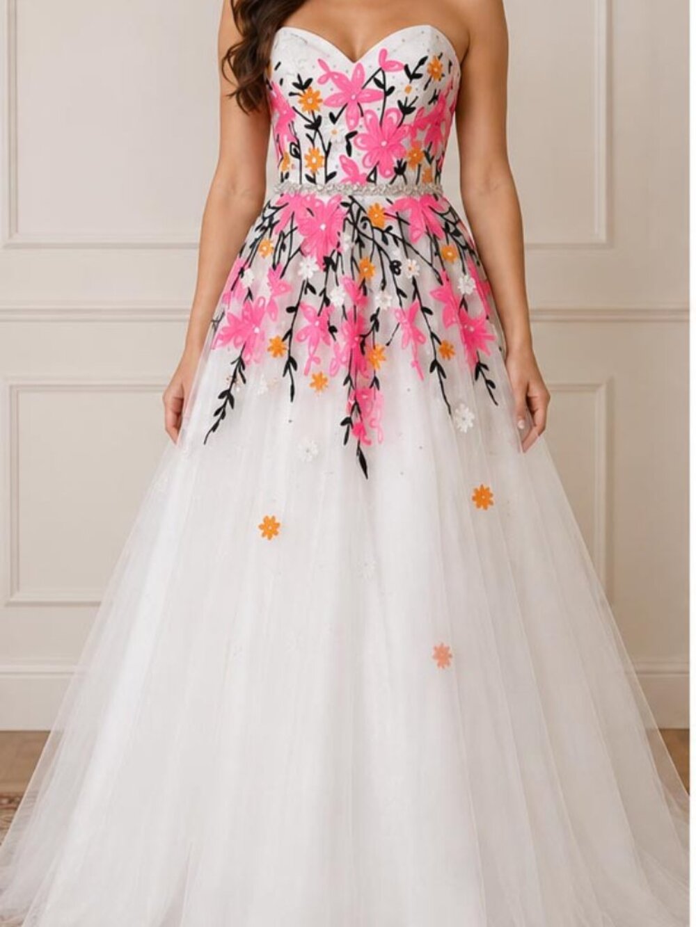 A-Line Sweetheart Prom Dress / Wedding Gown with Beautiful Floral Embroidery